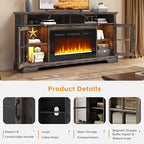 70" TV Stand with Electric Fireplace, Modern Entertainment Center for TVs Up to 80 Inches, Farmhouse Media Console with Storage Cabinets & Doors for Living Room, Gray and Black