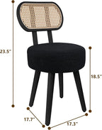 ZYBT Rattan Dining Chair, Boho Makeup Vanity Chair for Makeup Room, Mid Century Modern Boucle Chair, Black Cane Dining Chairs, Upholstered Wood Accent Chair, Cute Sherpa Chair with Back, 1 Pc