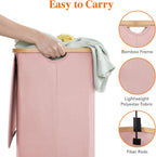 Lifewit 80L Laundry Basket with Lid, Clothes Hampers for Laundry with Bamboo Handles and A Removable Bag, Large Foldable Laundry Hamper for Bedroom, Bathroom, Dorm, Laundry Room, Pink