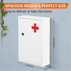 Steel Wall-Mount Lockable Medical Cabinet, 2-Tier Medical Box with Key, Metal Storage Box, Medicine Organizer Secure Large Capacity, First Aid Cabinet for Bathroom School 12.59×8.46×3.14"