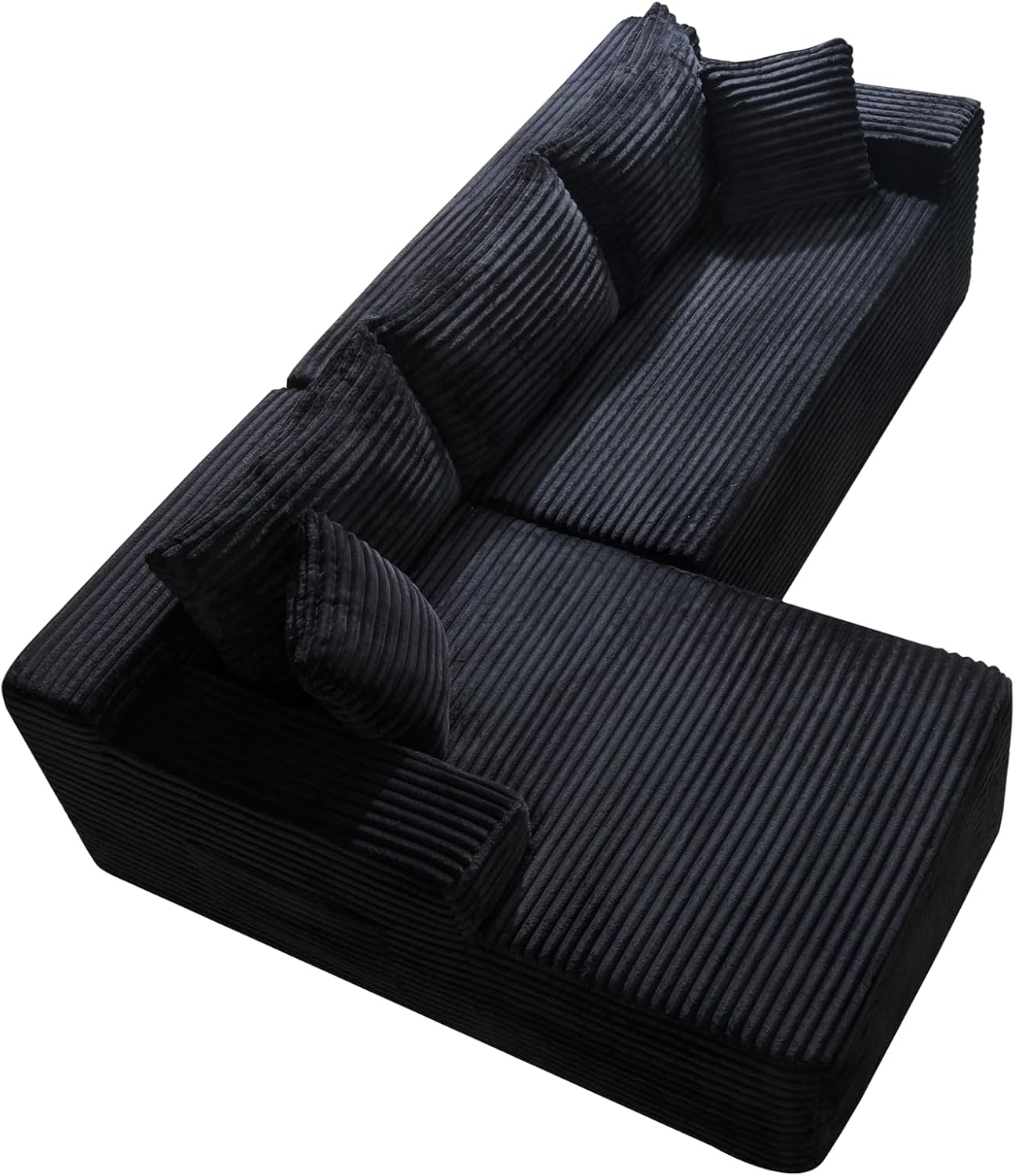 106-Inch L-Shaped Left Facing Boneless Corner Sofa 2 PCS Modular Sectional Cloud Sofa Couch with Chaise Lounge and Toss Pillow, Corduroy Boneless L-Shaped Cloud Couches