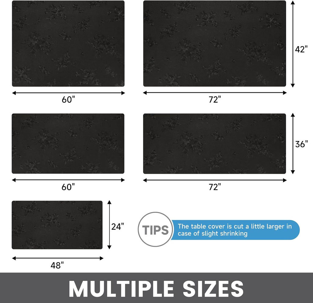 Floral Table Cover Protector Table Craft Mat, 42 x 72 Inch Upgraded 2.0mm Thick, Floral PVC Table Top Protector for Dining Room, Waterproof Black Desk Pad Mat, Easy to Wipe & Cut