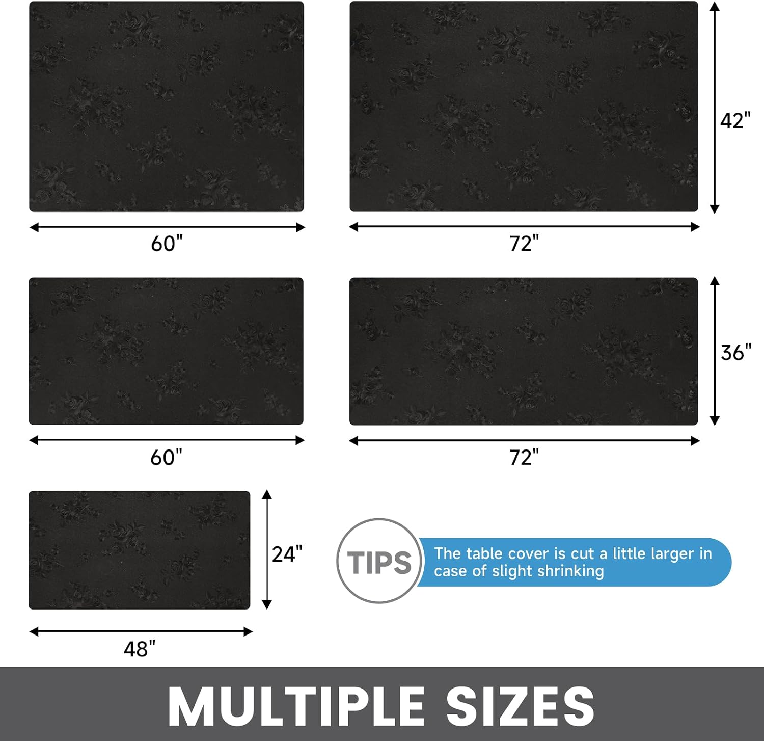 Floral Table Cover Protector Table Craft Mat, 42 x 72 Inch Upgraded 2.0mm Thick, Floral PVC Table Top Protector for Dining Room, Waterproof Black Desk Pad Mat, Easy to Wipe & Cut