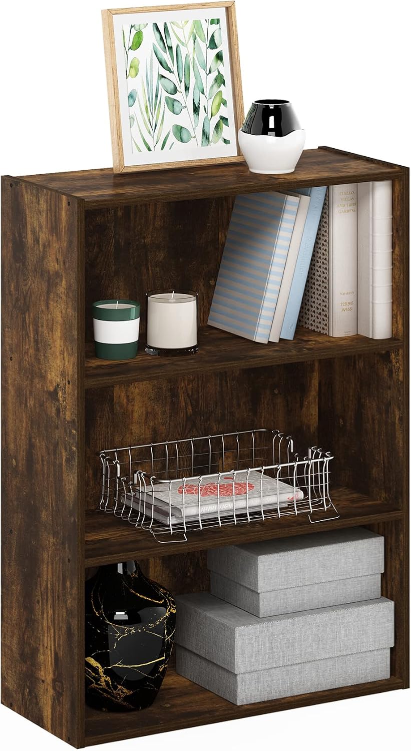 Furinno PASIR Book Shelf, 3-Tier Bookshelf, Storage Shelves Bookcase, 9.7 x 2...