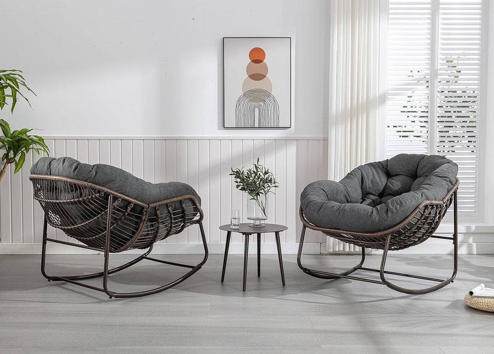 Outdoor Rocking Chair Set of 2, Patio Oversized Wicker Egg Rocking Chair, Ind...