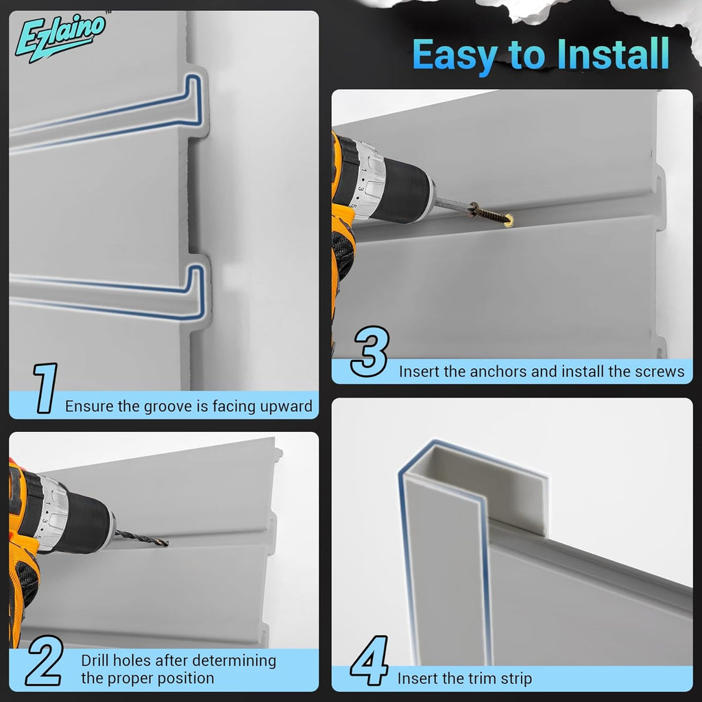 Ezlaino PVC Slat Wall Paneling 4FT x 2FT- Thickened & Durable, Waterproof, Versatile | Fits Most Slatwall Accessories (Not Included) | Ideal for Garage, Home & Store Organization, Gray