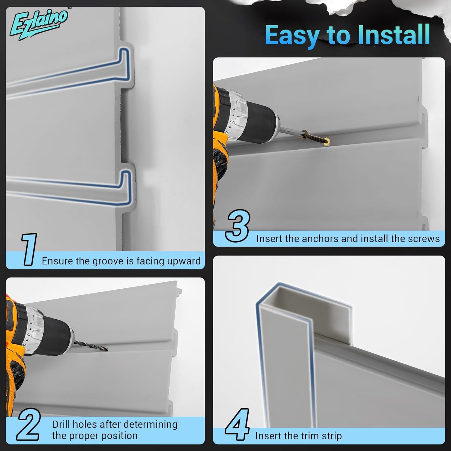 Ezlaino PVC Slat Wall Paneling 4FT x 2FT- Thickened & Durable, Waterproof, Versatile | Fits Most Slatwall Accessories (Not Included) | Ideal for Garage, Home & Store Organization, Gray