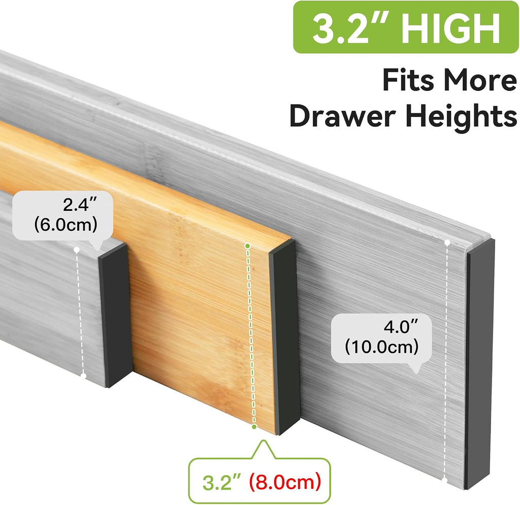 Utoplike Kitchen Drawer Divider, Expandable Bamboo Drawers Organizer 3.2" H | Large Adjustable Spring-Loaded Separators for Spatulas, Utensils, Bedroom & Home Storage, 4pcs, Fit 18"-20.6" Inner Drawer