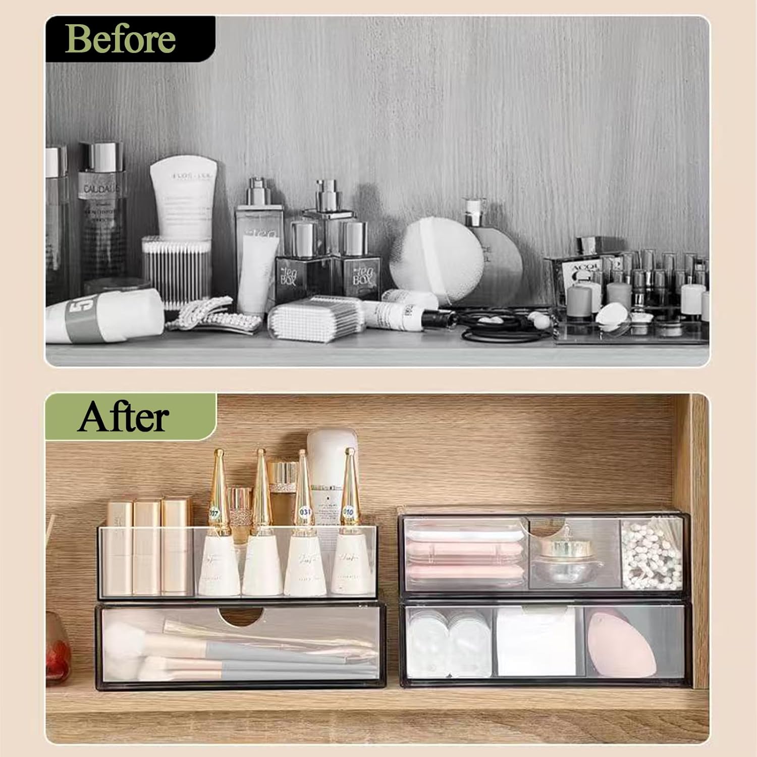 Hair Accessories Organizer for Girls, Clear Acrylic Hair Tie Organizer, or Headband, bows，Cute Small Stackable Storage Drawer Container Caddy Box for Bathroom Vanity Countertop 2PCS