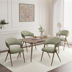 Dining Room Chairs Set of 4, Upholstered Dining Room Chairs, Mid Century Fabric Kitchen Chairs with Curved Backrest and Metal Legs, Green