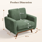 Vesgantti 38.5" Accent Chair Green, Comfy Corduroy Single Sofa Seat with Spring Cushion, Upholstered Armchair with Deep Seat, Reading Chair for Adults, Modern Sofa for Living Room, Bedroom