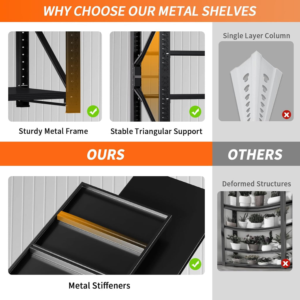4800LBS Heavy Duty Shelving Units, 4 Tier Adjustable Metal Utility Shelf, 78.7" H Garage Storage Shelves Organization Rack for Industrial, Warehouse, Basement (Black, 23.6" D×59" W×78.7" H)