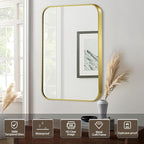 Matte Gold Mirror, 40x30 Inch Brushed Gold Mirror, Aluminum Alloy Framed Vanity Mirror, Rounded Rectangle Bathroom Mirror for Over Sink, Anti-Rust Wall Mirror (Horizontally or Vertically)