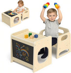 GVOO Montessori Weaning Table and Chair Set, 3 Adjustable Height Toddler Table and Chair Set with Drawing Board, for Eating, Playing and Reading, Baby Proofing Design, Gifts for Kids