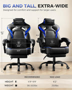 GTPLAYER Big and Tall Gaming Chair with Footrest, High Back Ergonomic Office Chair for Adults, Heavy Duty 350 lbs Capacity, Premium Leather & Iridescent Trim, ACE-Armor, Blue