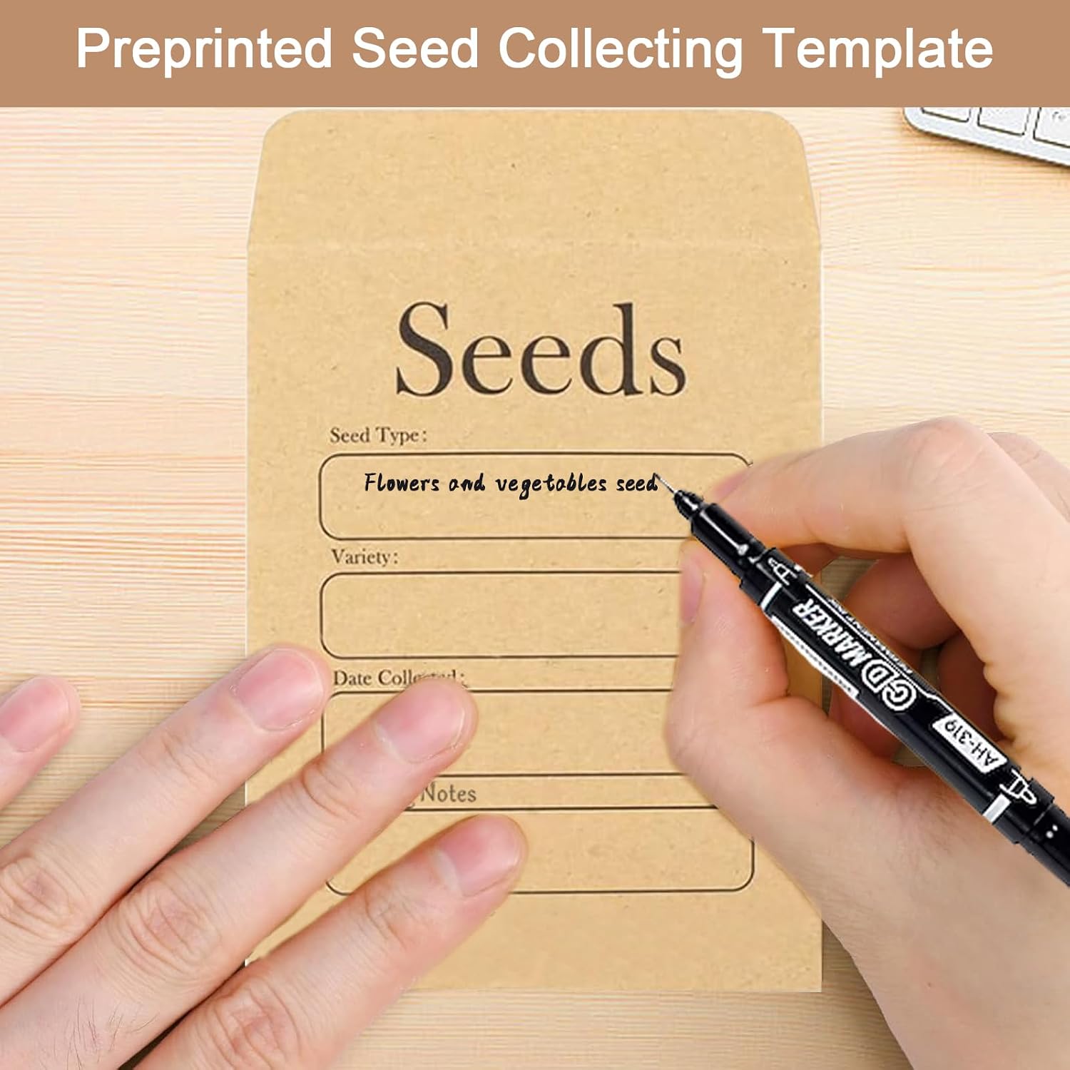 100 Pcs Seed Envelopes, 50 Pcs Plant Labels and 2 Marker Pens
