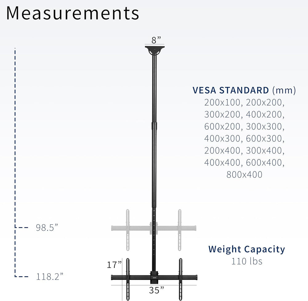VIVO Black TV Ceiling Mount for 37 to 90 inch Screens, MOUNT-VC90-10 | Full S...