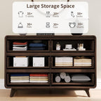 3 Piece Bedroom Set, Dresser and Nightstand Sets, Fluted 6 Drawer Dresser and Nightstand Set of 2, Wood Wide Chest of Drawers Storage Organizer Cabinet Set, Dark Walnut