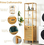 Giantex 63'' Tilt Out Laundry Hamper and 4-Tier Storage Shelves, Removable Clothes Basket with Easy Carry, Bamboo Tower Hamper Organizer, Great for Bathroom, Bedroom, Laundry Room, Closet, Nursery