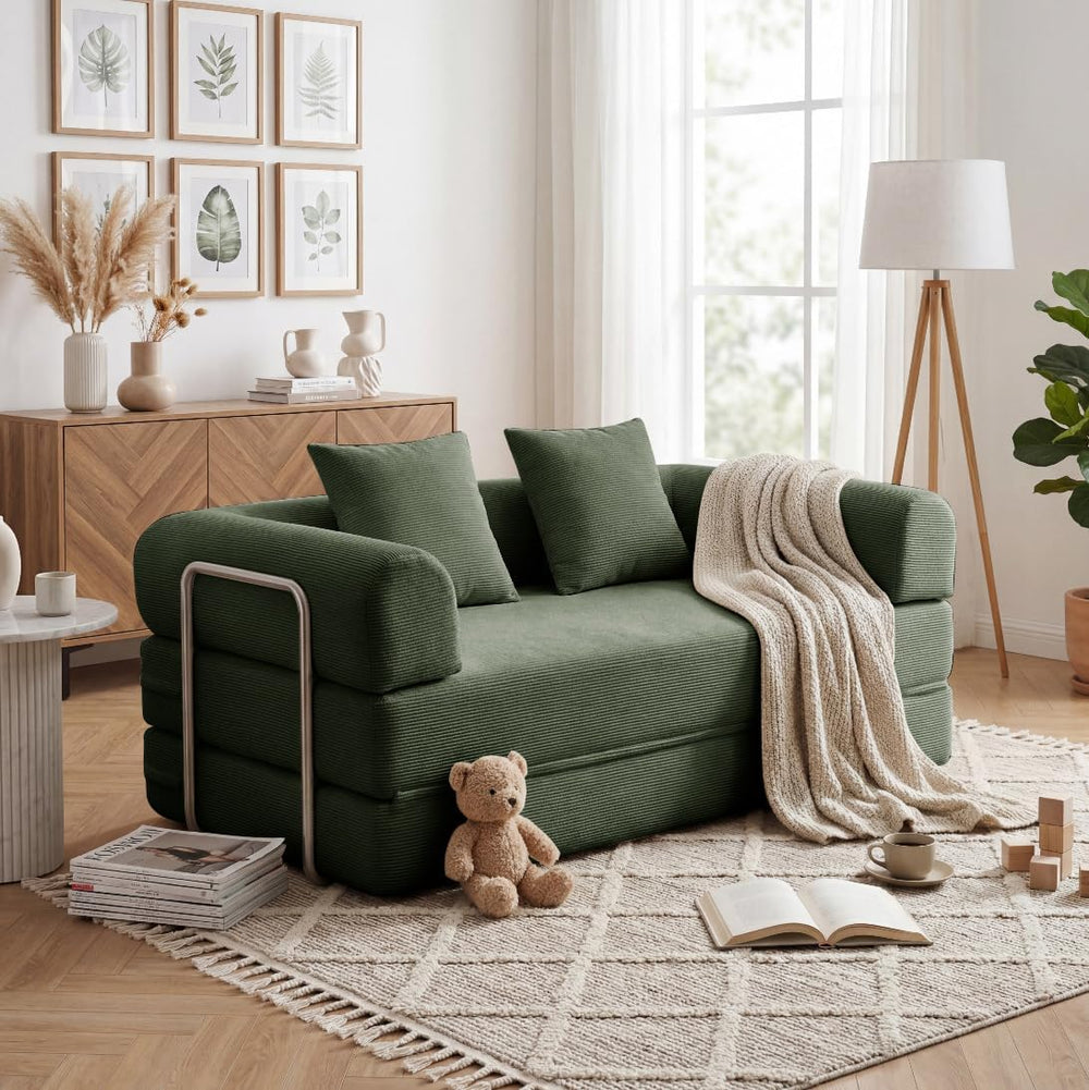 53.15'' Convertible Compressed Corduroy Folding Cloud Sofa Bed, Moder...