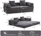 ZEIINPA Convertible Floor Sofa Bed with Fixed-Shape Frame, Modular Corduroy Folding Mattress Couch with Armrest, Floor Sofa Lounge Couch for Living Room Bedroom Lounge Studio,Dark Gray