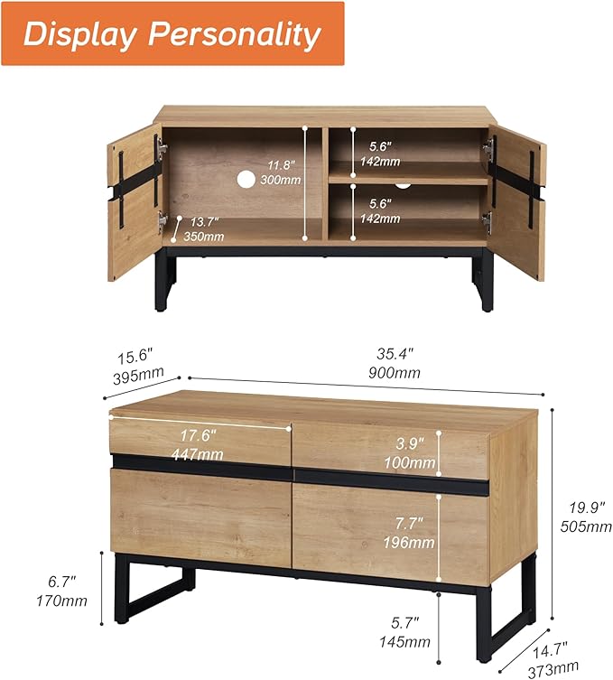 WAMPAT Modern TV Stand for TVs Up to 40 Inch, Entertainment Center Media Console with Storage Cabinet, TV Console for Living Room, Oak