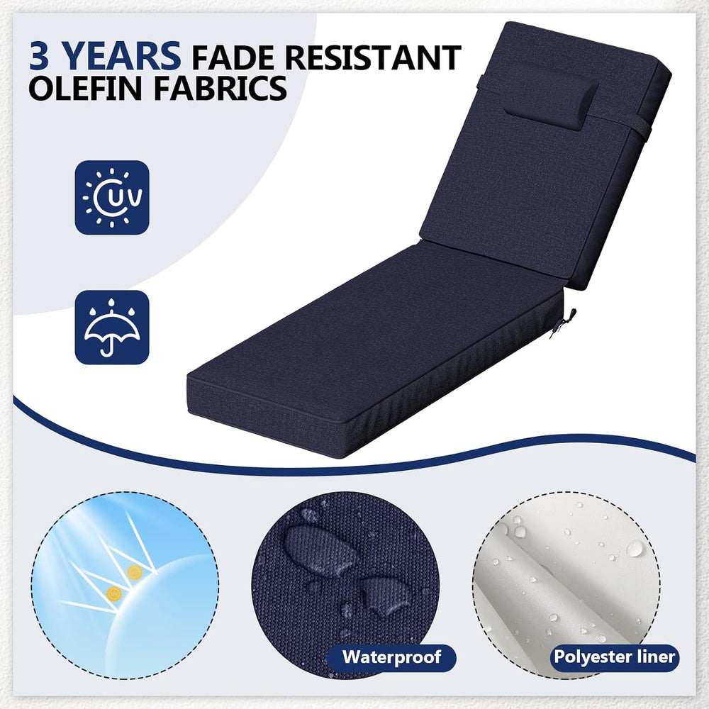 72 x 21 x 4 Inch Olefin Chaise Lounge Cushions, Lounge Chair Cushions with He...