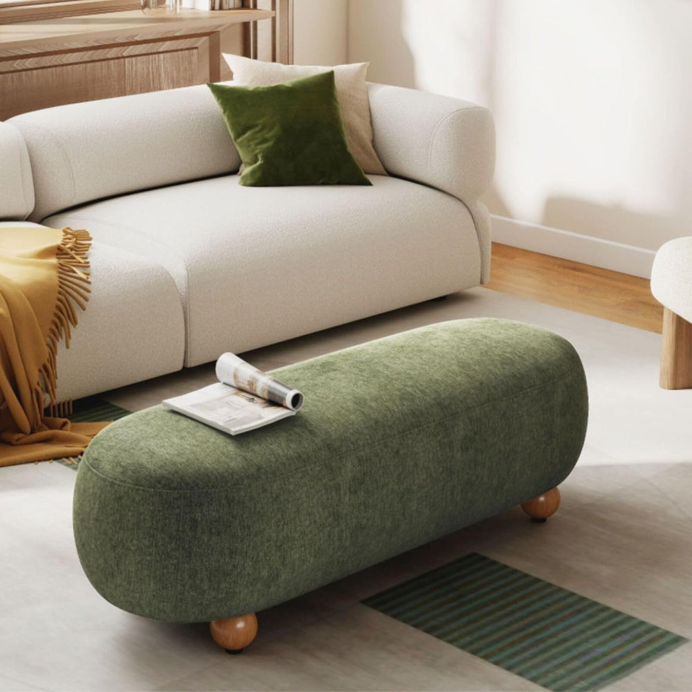 Hyfirm 54" Green Chenille Upholstered Bench – End of Bed Ottoman with Ro...