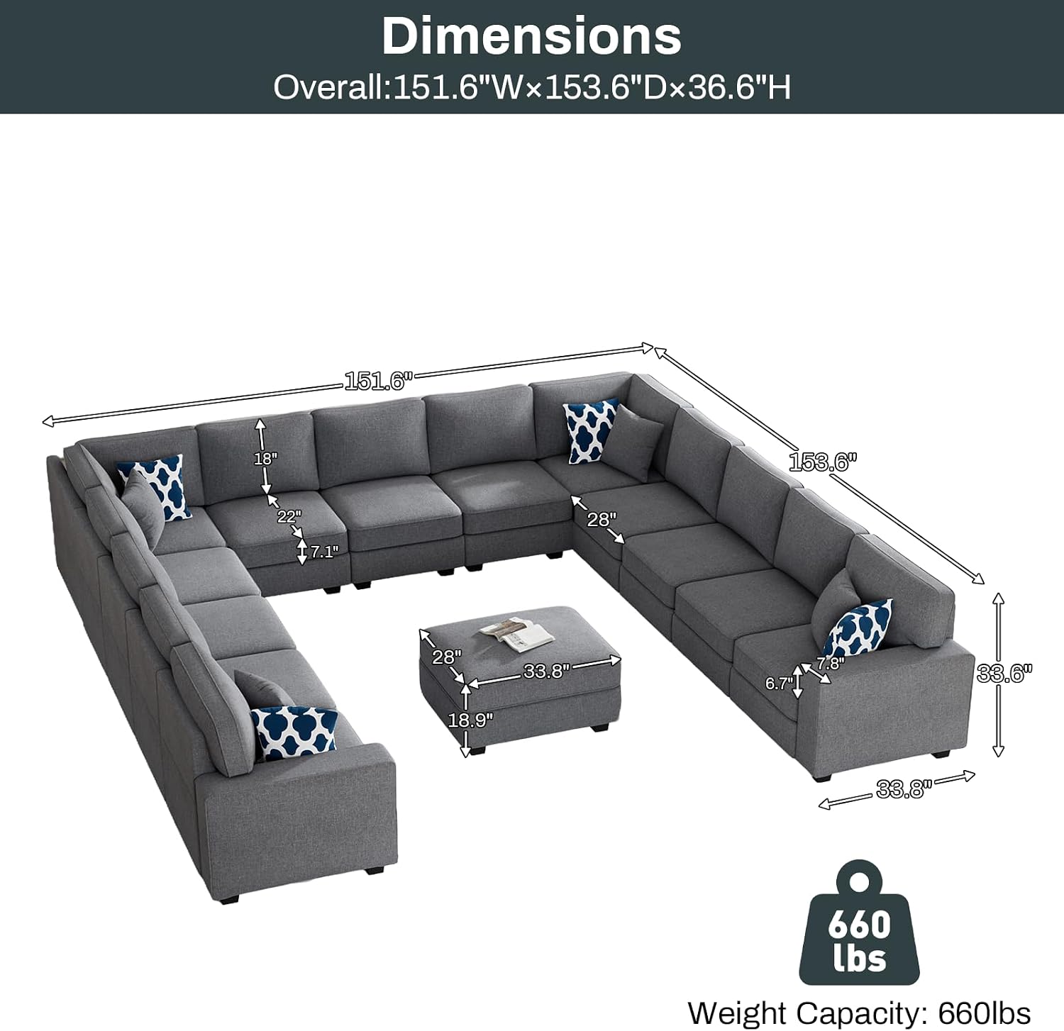 Legend Vansen Modular Sectional Sofa L Shaped Couch with Ottoman Modern Reversible Corner Sectional Couch for Living Room