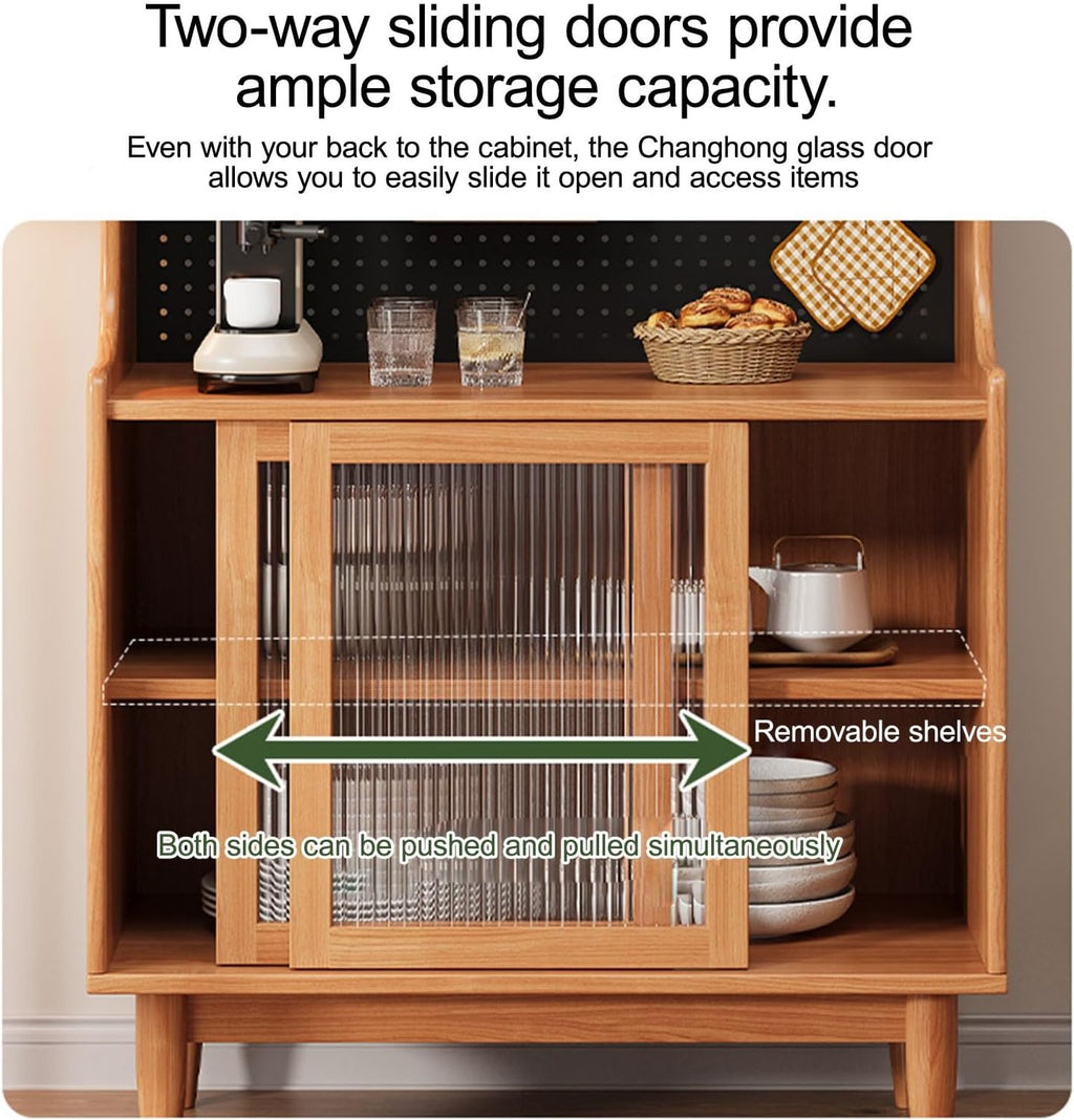 Cabinet with Doors Storage & Adjustable Shelves, Farmhouse Kitchen Pantry, Pantry Cabinet, Freestanding Kitchen Cupboard, for Coffee Bar, Dining Room, Table Top-Retro(Black,80cm/31.4in)