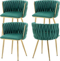 Velvet Dining Chairs Set of 4, Modern Upholstered Dining Chairs with Gold Metal Legs for Dining Room, Vanity, Kitchen, Living Room(Green)