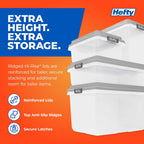 Hefty 18 Qt Hi-Rise Storage Bin with Lid, Stackable Plastic Storage Container, Organizer for Home, Garage & Closet, 8 Pack, Gray