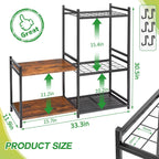 Garage Tool Organizer with 2-tier Wooden Shelves, Yard Tool Organizer for Garage with 6 Hooks, Heavy duty Steel Garden Tool Rack Holds up to 35 Long Handled Yard tools for Storage, Black