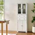 67" Tall White Kitchen Pantry Cabinet with Doors & Drawers - Large Storage Cupboard for Kitchen, Bathroom, Craft Room, 2 Glass Doors, Adjustable Shelf, 24" W x 12" D x 67" H, Easy Assembly