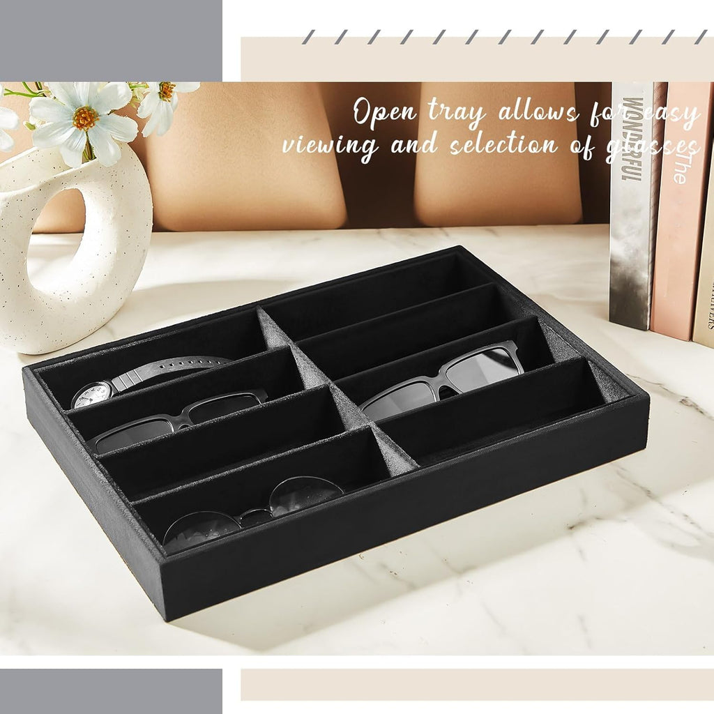 Amylove 2 Pcs Sunglass Organizer Trays Glasses Stackable Jewelry Trays Sunglass Organizer Display Box(8 Grids,Black)