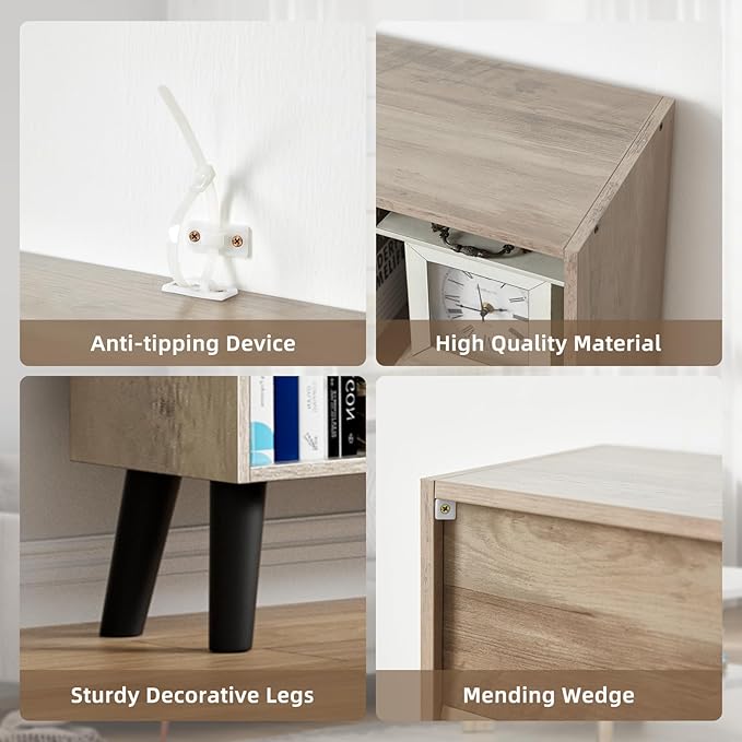 LEYAOYAO 8 Cube Bookshelf, 3 Tier Modern Bookcase with Legs, Mid-Century Modern Wood Book Shelves Storage, Retro Grey Book Case, Freestanding Organizer Display Shelf for Bedroom,Living Room,Office