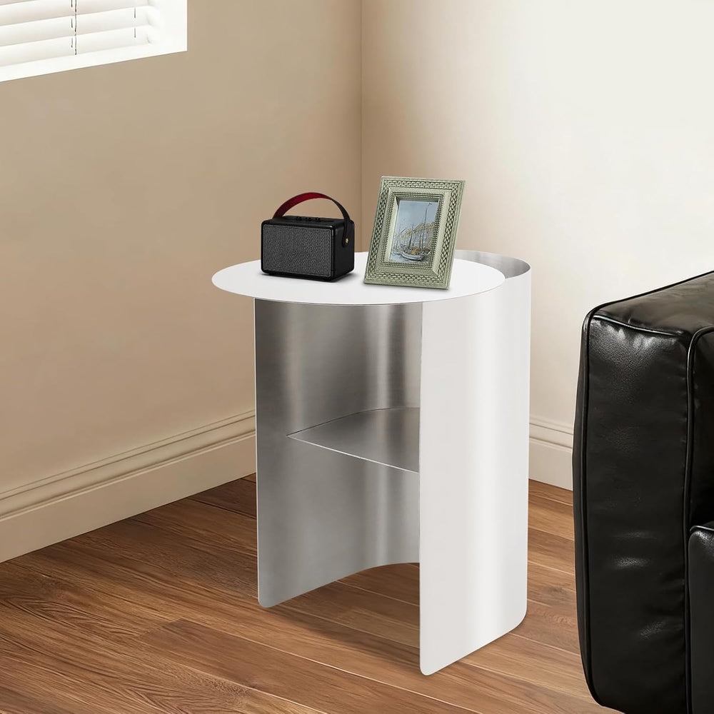 Bedside Table Small Nightstand, Compact Stainless Steel Side Table, Space Sav...