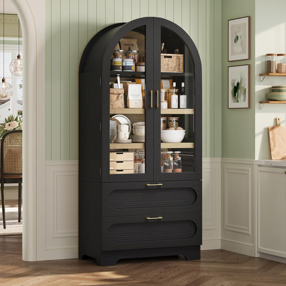 Bestier 71" Arched Kitchen Pantry Cabinet with LED Lights, 15.7" De...