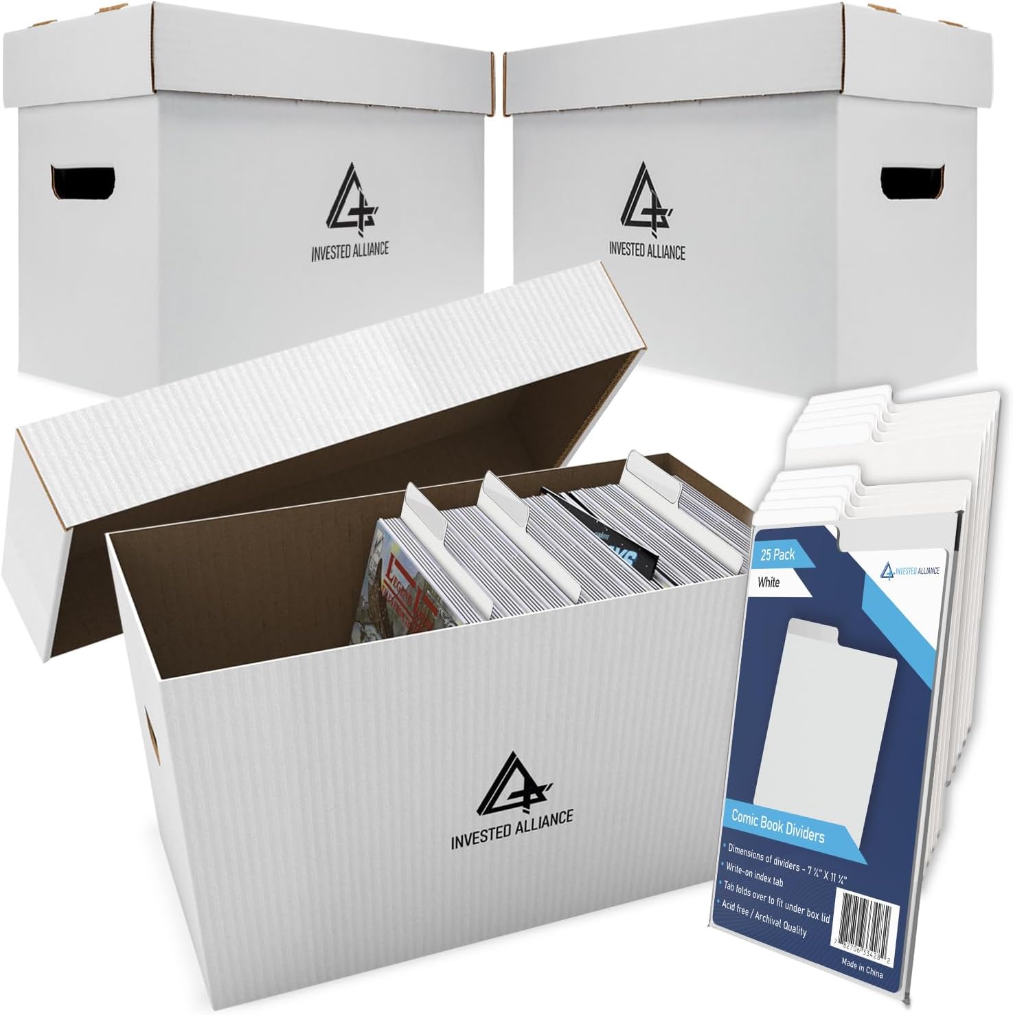 Bundle Set Premium Short Comic Book Storage Box Organizer with Lid | Thick Cardboard Comic Storage Box For Collectibles Fits 150-175 Current/Silver Age, Heavy Duty & Stackable.