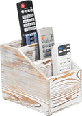 Wooden Remote Control Holder Organizer, 3 Compartment Storage Slots, TV Remote Holder for Table, TV Remote Media Remote Storage Box for Living Room (Vintage White)