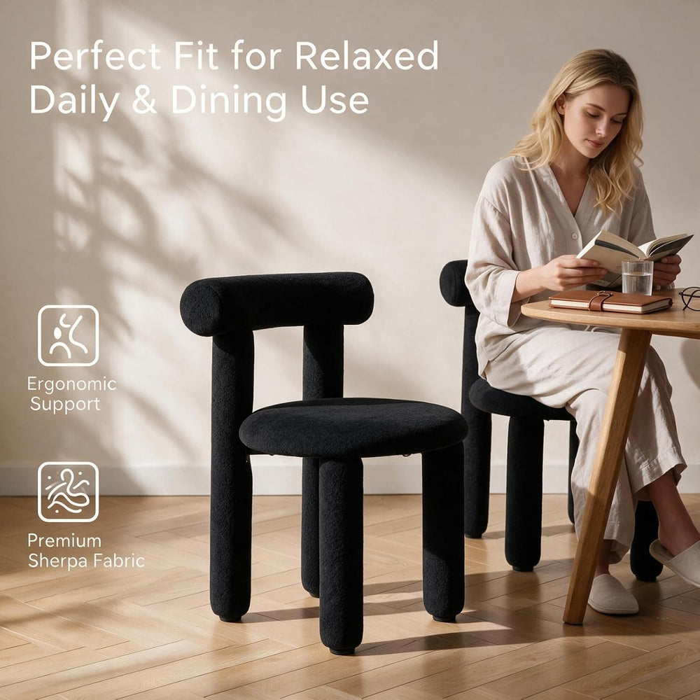 DUOMAY Modern Black Boucle Dining Chairs Set of 2, Sherpa Upholstered Kitchen...