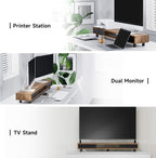 Fenge Dual Monitor Stand, 42.5inch Long Monitor Stands Riser for 2 Monitors, Sliding Door with Storage Organizer Stand for Desk, 2 Tier Desk Shelf for Laptop, Pc, Printer, Computer, TV