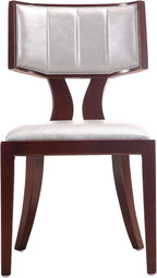 Manhattan Comfort Pulitzer Faux Leather Dining Chairs Set of 2, Solid Beech Wood with Walnut Finish, Iconic Greek Design, Fully Assembled Accent Kitchen Furniture, Silver