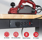 Work Table for Garage 60 Inch Workbench with Storage Adjustable Height Rubber Wood Tabletop Work Bench with Power Outlets Pegboard Pad for Cutting Wood Shop Woodworking Home Office