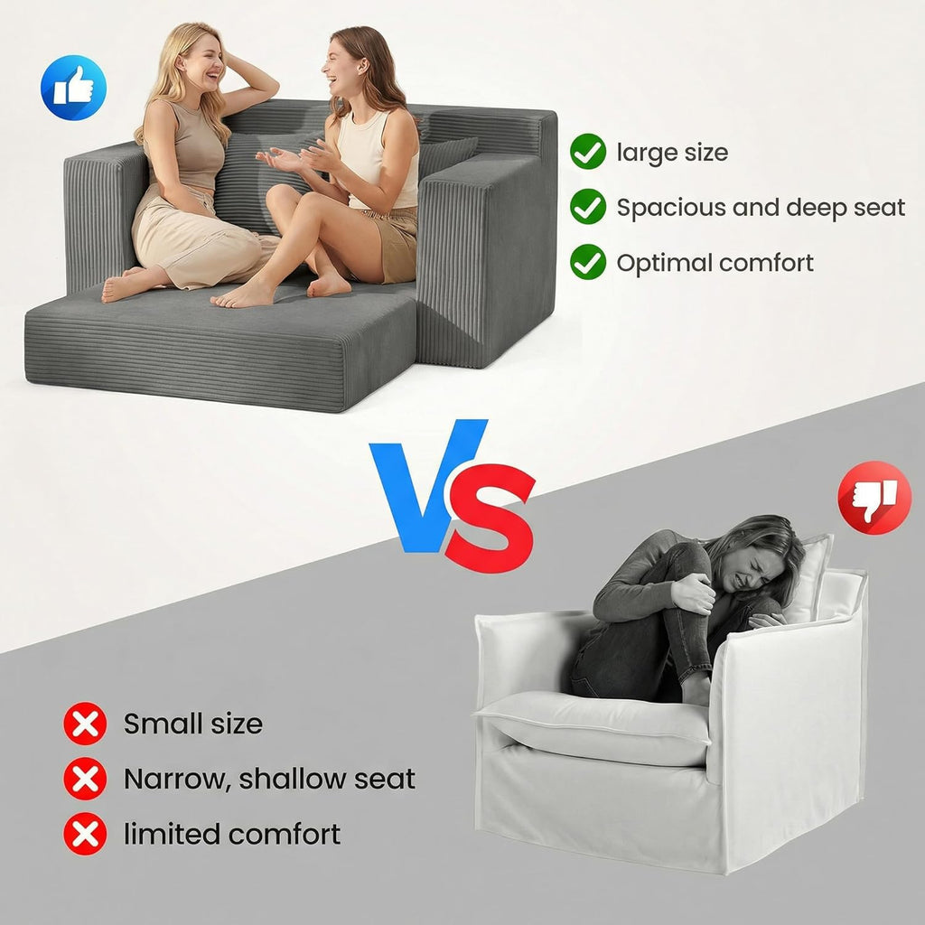 Convertible Sofa Bed, 5 in 1 Small Boneless Couch Pull Out Loveseat Sleeper Sofa,Corduroy Futon Couch Folding Mattress with 4 Pillows for Living Room