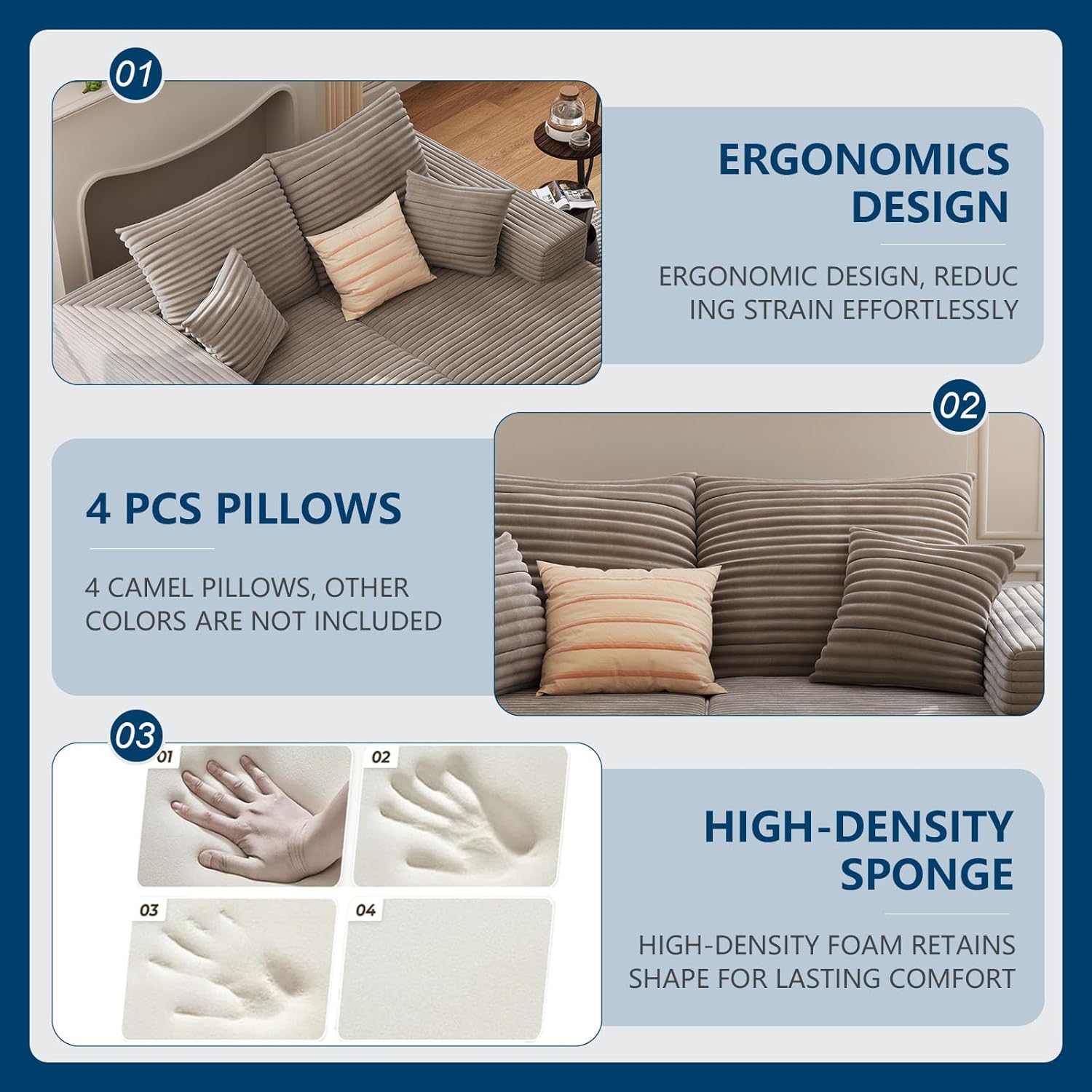 72" Oversized Double Chaise Lounges Indoor, Upholstered Corduroy Oversized Chaise Lounge Chair, Modern Sleeper Loveseat Chair Boneless Cloud Couch for Living Room Bedroom Reading (Camel)
