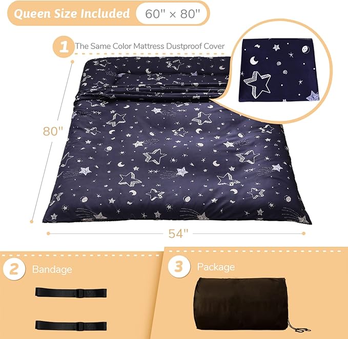MAXYOYO Japanese Floor Mattress Futon Mattress, 4" Thicken Tatami Mat Sleeping Pad Foldable Roll Up Mat Boys Girls Dormitory Pad Kids Floor Lounger Pillow Bed, Charcoal Grey, Queen Size