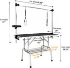 46" Foldable Dog Grooming Table with Adjustable H-Frame Arm & 2 Nooses, Heavy-Duty Stainless Steel Frame, Non-Slip Top, Tool Caddy and Mesh Tray, Black