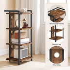 HOOBRO 4-Tier AV Media Stand, Media Console with Charging Station and LED Light, Wooden Stereo Cabinet, Corner TV Stand, Record Player, Entertainment Device Stand, Rustic Brown and Black BF38UDCJ01