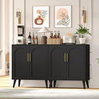 Rovaurx Set of 2 Storage Cabinet with 4 Doors, Accent Bathroom Floor Cabinet, Modern Sideboard Buffet Closet for Living Room, Entryway, Dining Room and Kitchen, Black BMGZ108B02